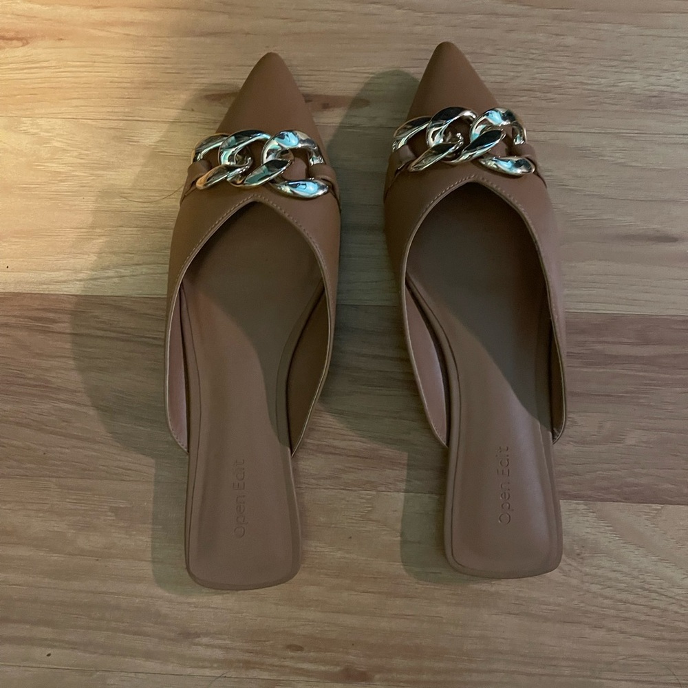 Nordstrom Brown Mules with Chain Link Detail